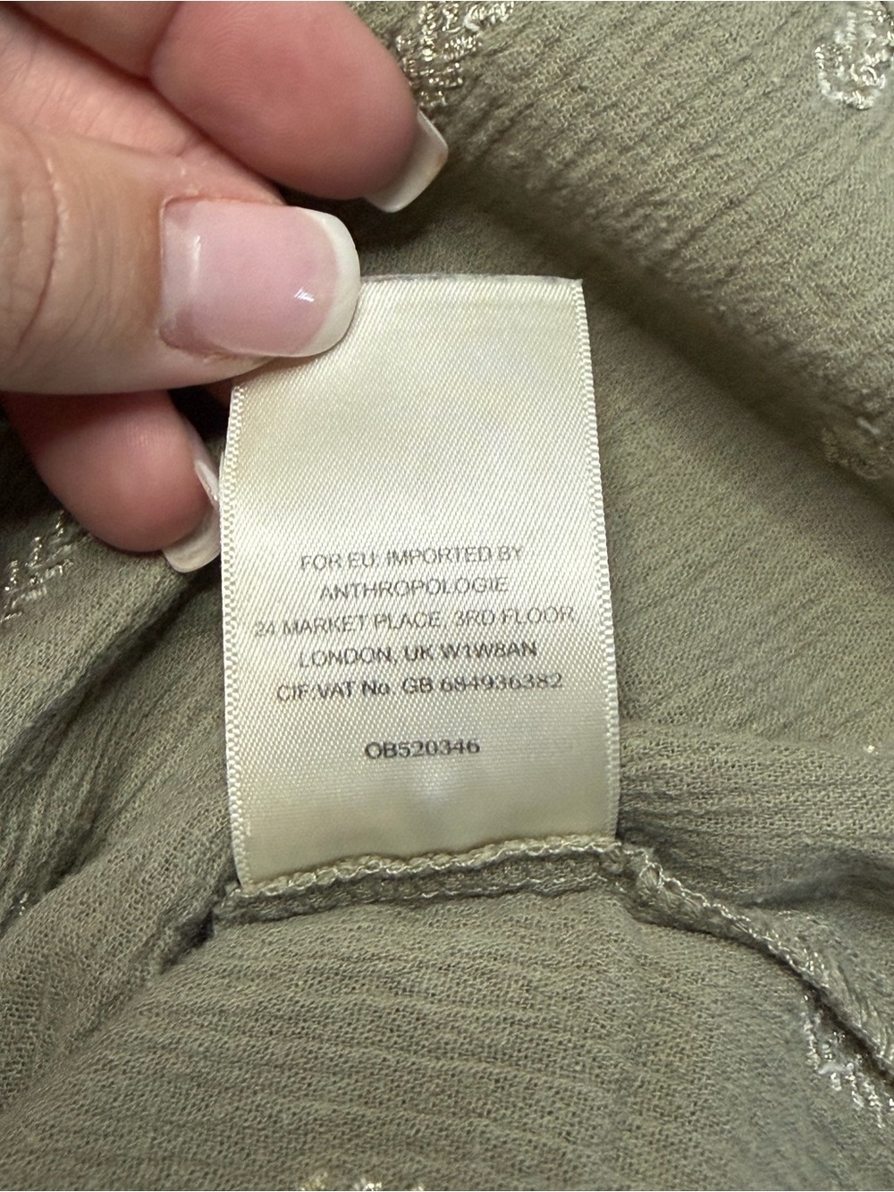 Anthropologie Vanessa Virginia Women 4 Olive Embroidered Cotton Button Front Top - Picture 8 of 10